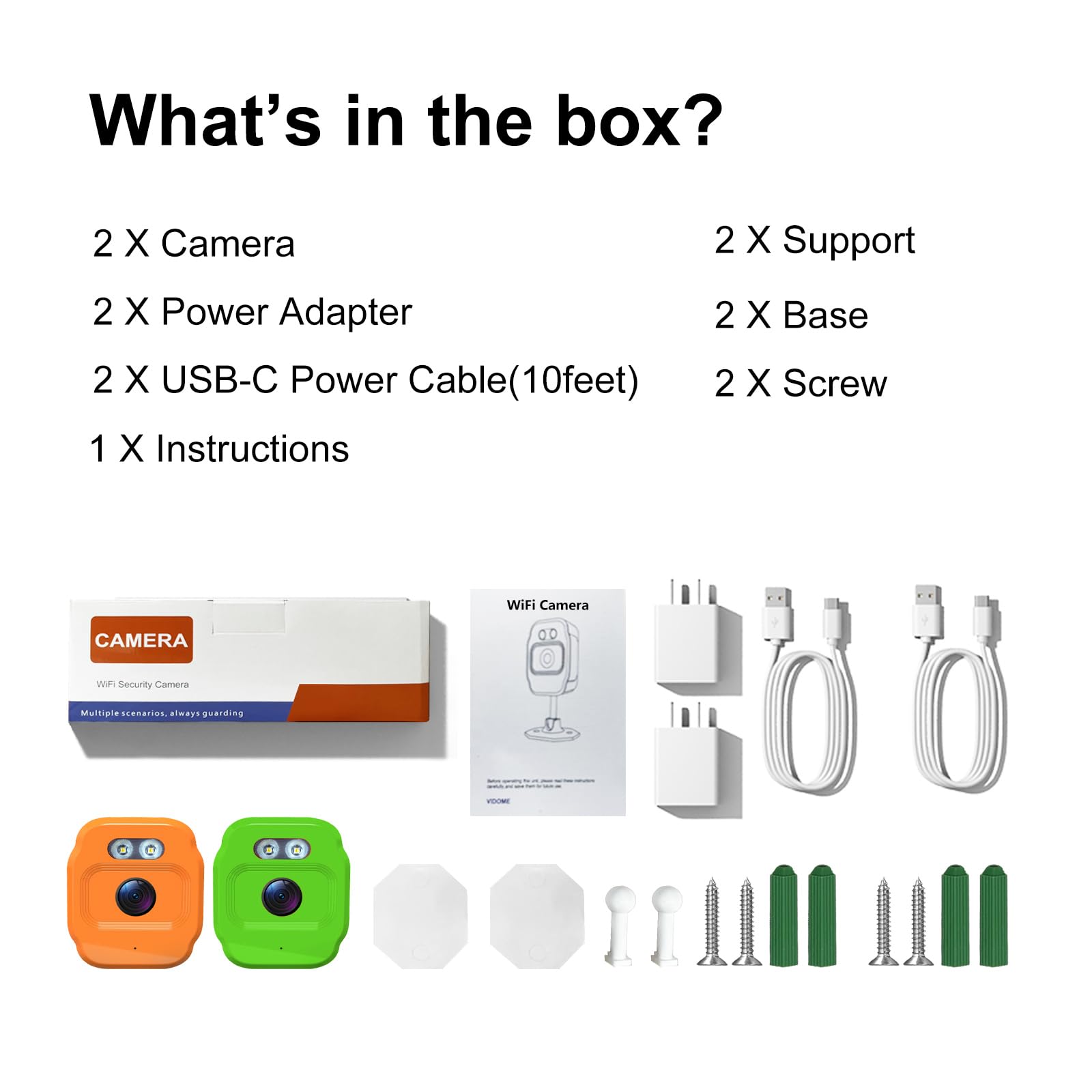 2 telecamere intelligenti WiFi 1080p, 2,4 GHz per la sicurezza domestica con visione notturna, telecamere di sicurezza con rilevamento del movimento e audio bidirezionale, adatte per neonati, animali