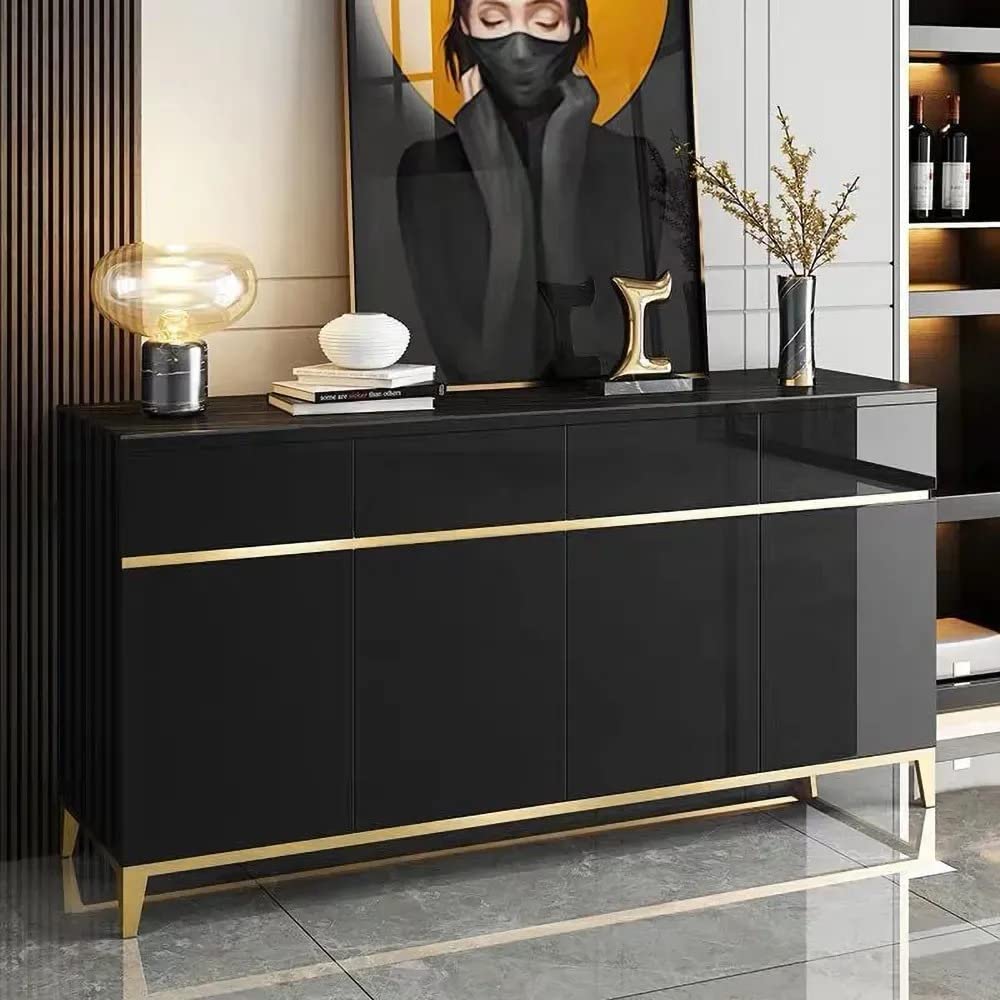 NG Decor 59" Black Modern Sideboard with Stone Top & 4 Doors & 4 Drawers in Large-image-26