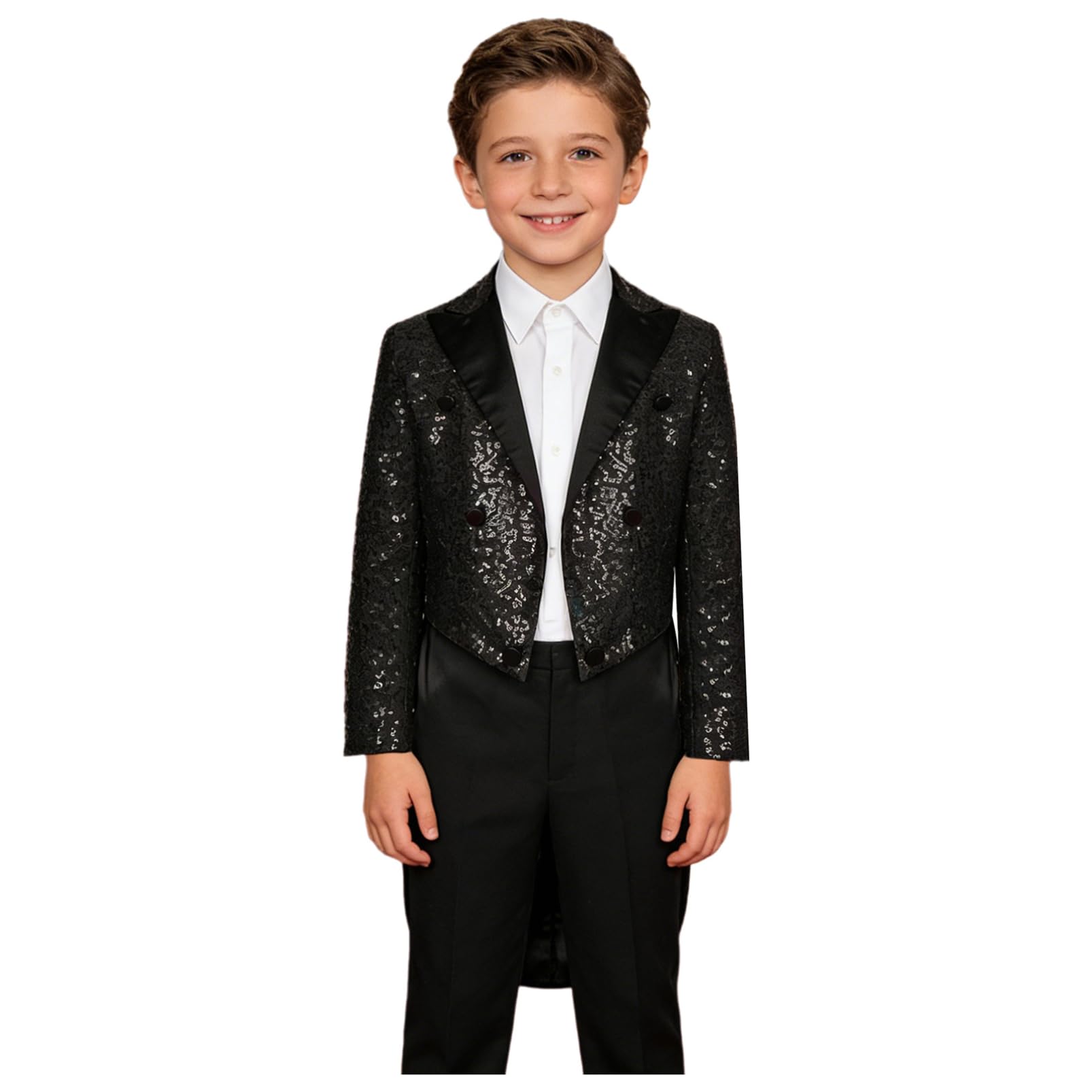 Aislor Veste Pailletté Garçon Costume Smoking Mariage Soirée Fête Enfant Manteau Gentilhomme Formel Blouse Tailcoat Queue de Pie Cirque Danse Spectacle Performance