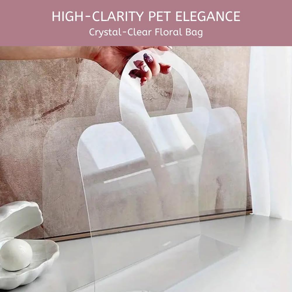 Foxegg 12 Flower Bags for Bouquets, Clear Gift Bag With Handles and Ribbon, Transparent Flower Wrapping Bag Flora Wrap Florist Supplies Packaging 11.8L*4.7W*15H Inch