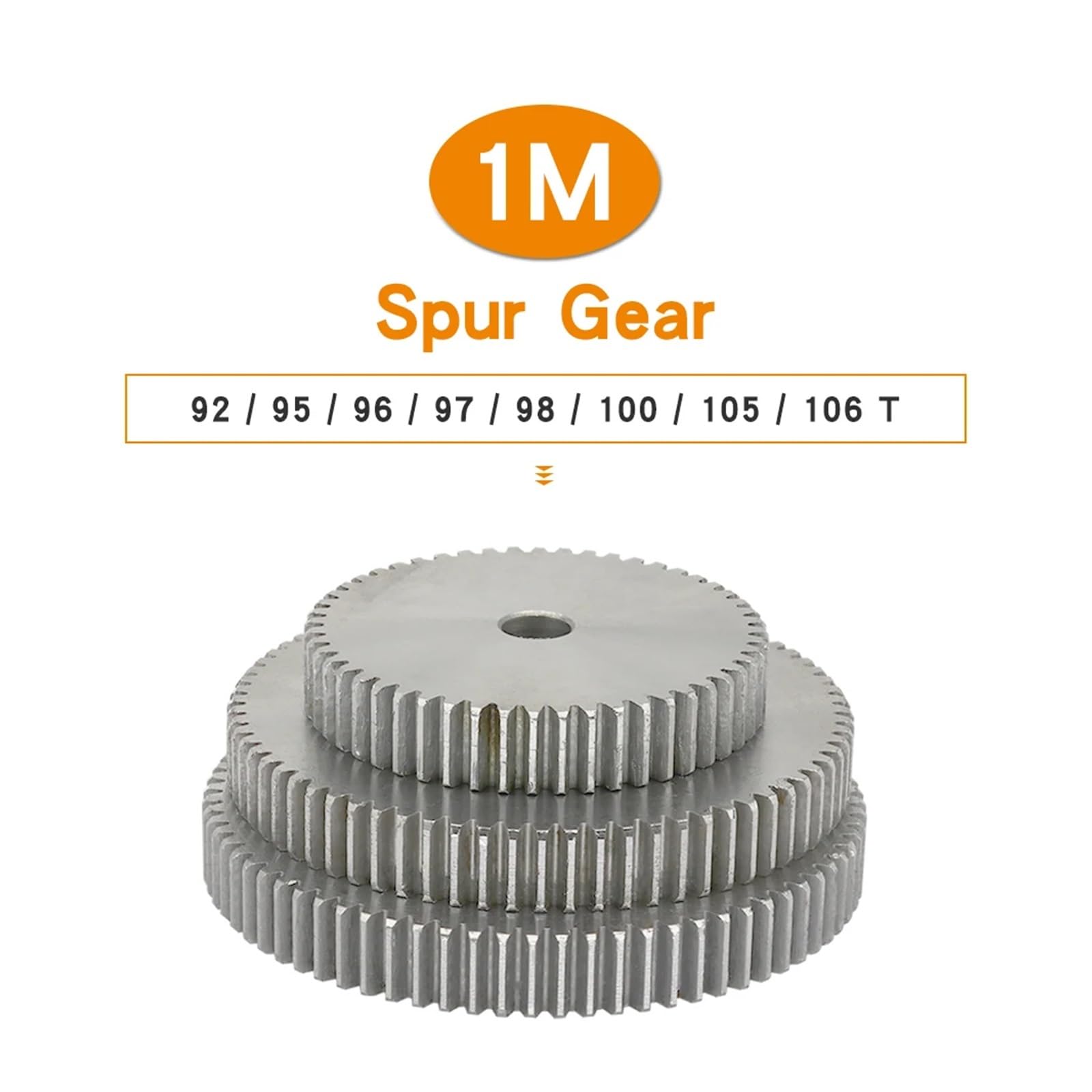 Ingranaggio cilindrico da 1 pezzo 1M-92/95/96/97/98/100/105/106T SC45# Ruota dentata superficiale con denti morbidi in acciaio al carbonio for parti di trasmissione(1M106T - Bore 12 mm)