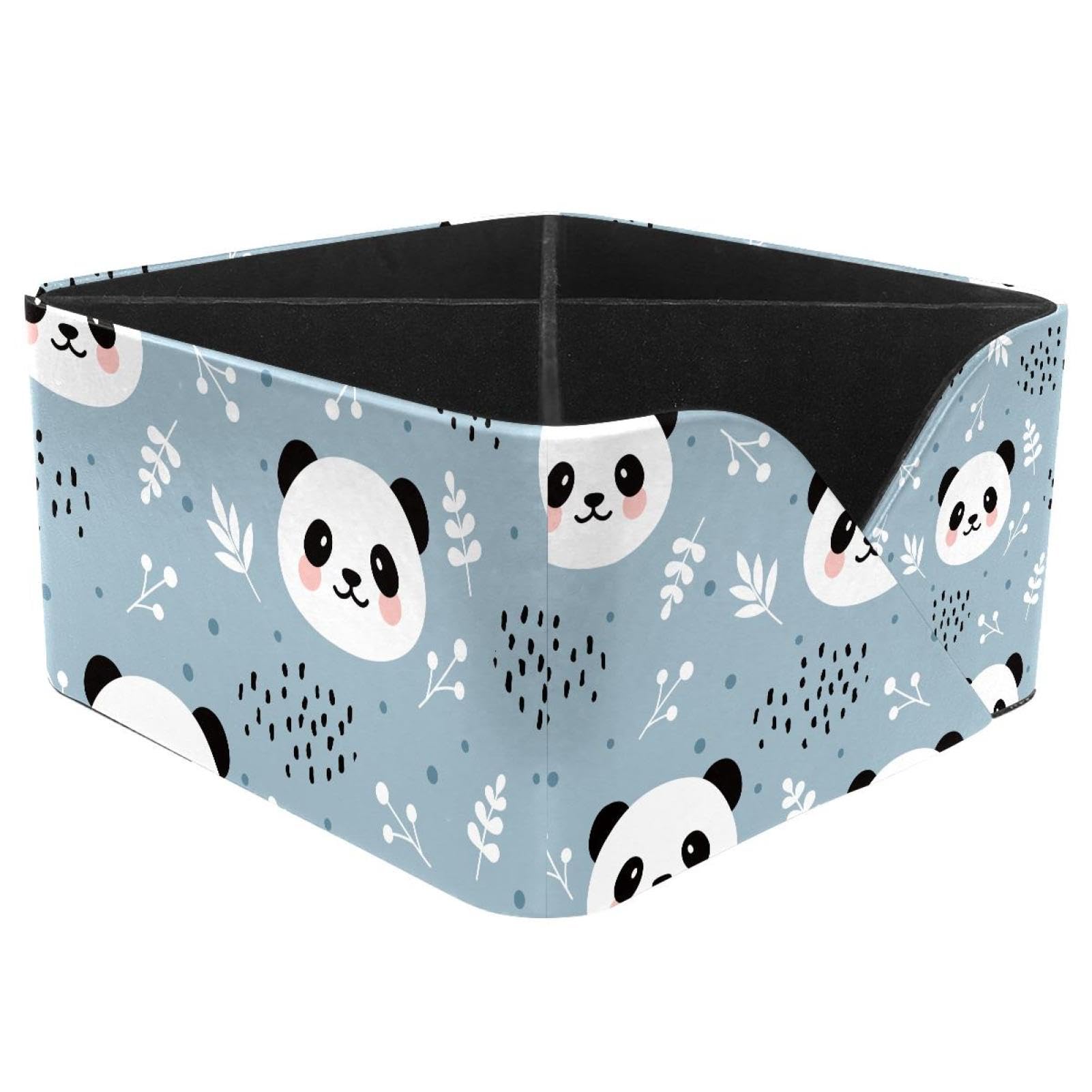 KengjuTesu Cute Panda Forest Flowers Dots Pattern Desktop Organizer Pen Holder, Rectangular Pencil Cup for Office, Study and Makeup Stations