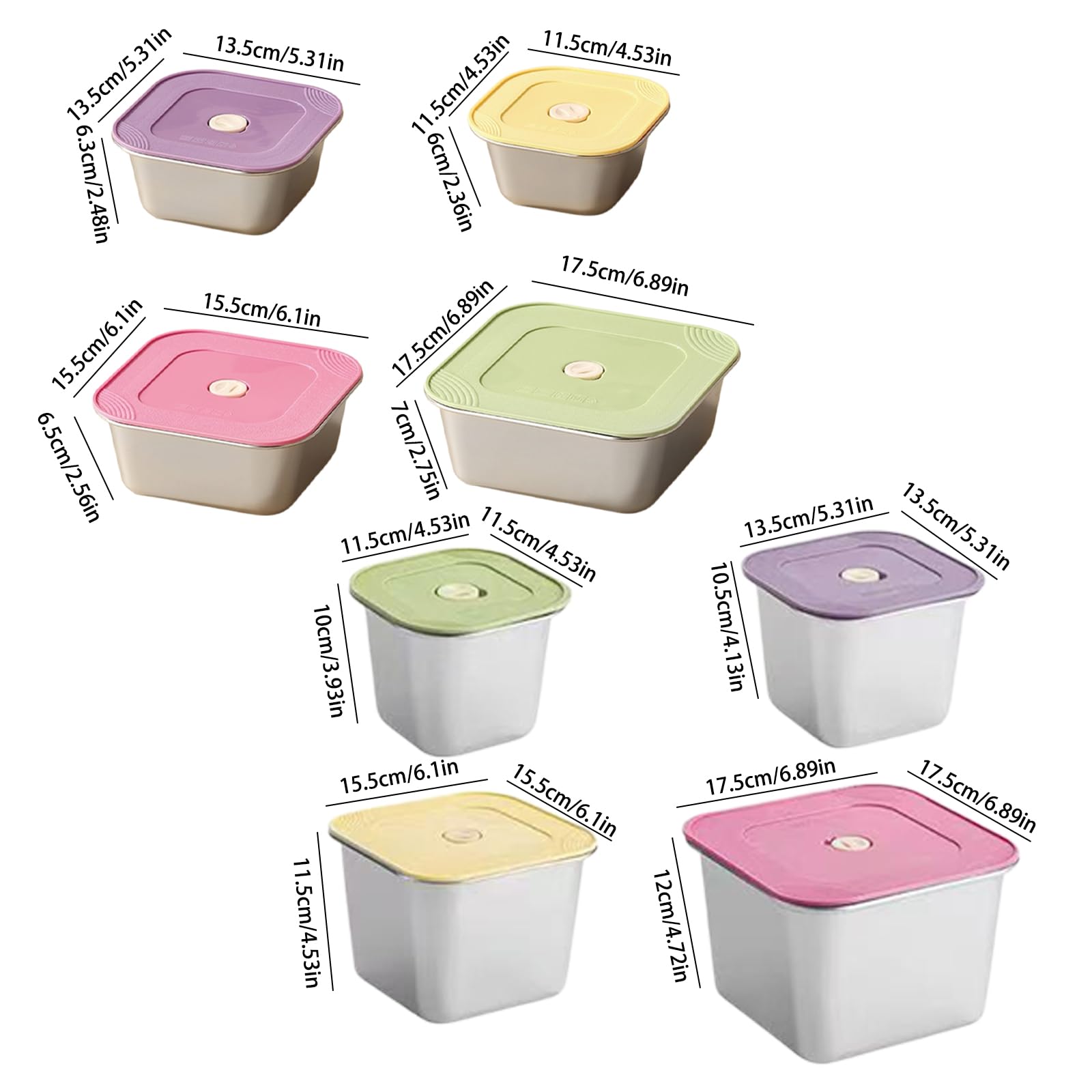 Set scatole per la Preparazione dei pasti, contenitori per Alimenti in Acciaio Inossidabile da 4 con coperchi per l ' organizzazione del Frigorifero a casa Scatola per Alimenti per Pranzo