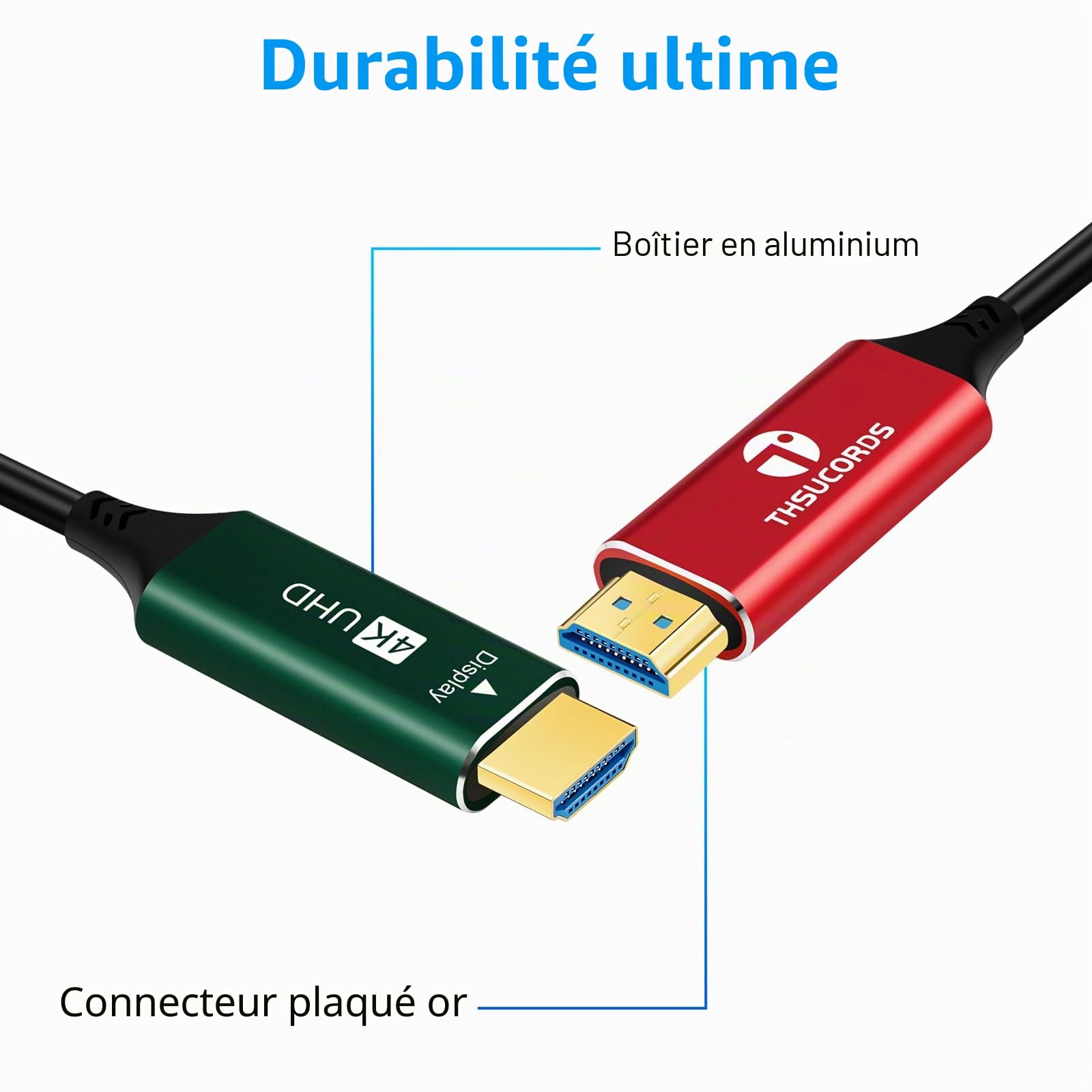 Thsucords Câble HDMI à Fibre Optique 4K 50M, Câble HDMI 2.0 Compatible UHD 4K @ 60 Hz HDR/18 Gbit/s/4:4:4/3D/ARC/HEC/pour RTX 3080/3090 Xbox Series X PS9 Denon AV Récepteur LG Samsung Sony TV