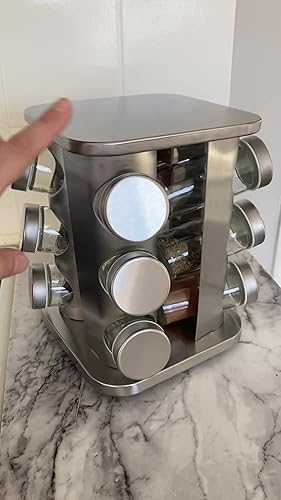 Praknu Especiero Giratorio 360° con 12 Tarros para Especias - Acero inoxidable y vidrio - Botes Herméticos - Con Etiquetas y Rotulador Borrable : Amazon.es: Hogar y cocina