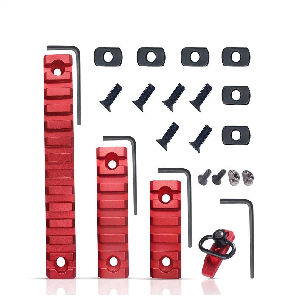 GOTICAL Combo of Quick Detac h Q D M o u n t Red and 3pcs 1.4/2.2/2.95 Inch Long W e a v e r R a i l Section Set 3,5,7 Slot Red with 3 Allen Wrenches