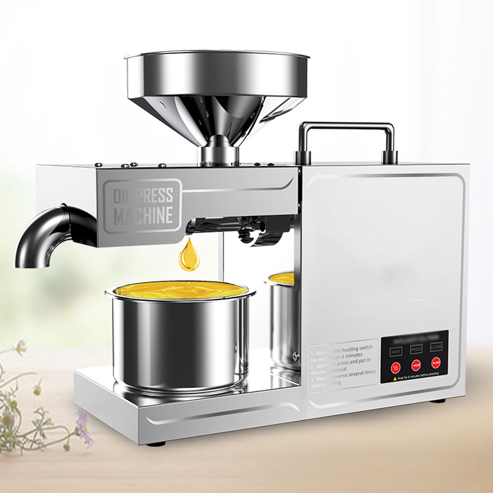 HADECOLL Oil Press Machine Cold/Hot Electric Oil Extractor, Stainless Steel Oil Press Machine for Nuts Walnut Linseed Almond Rapeseed Sesame, Temperature Adjustable/Low Noise,