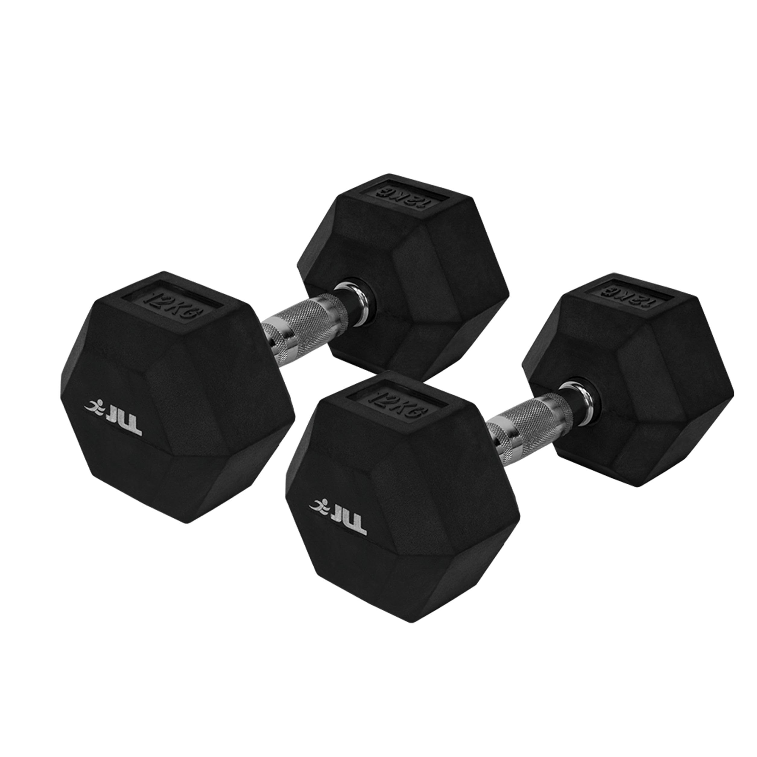 JLL Hex Dumbbell, Heavy Duty Rubber Commercial Dumbbell, Full Body Workout for Home Gym Exercise, Knurled Chrome Handle, Sold in Pairs - 12 KG