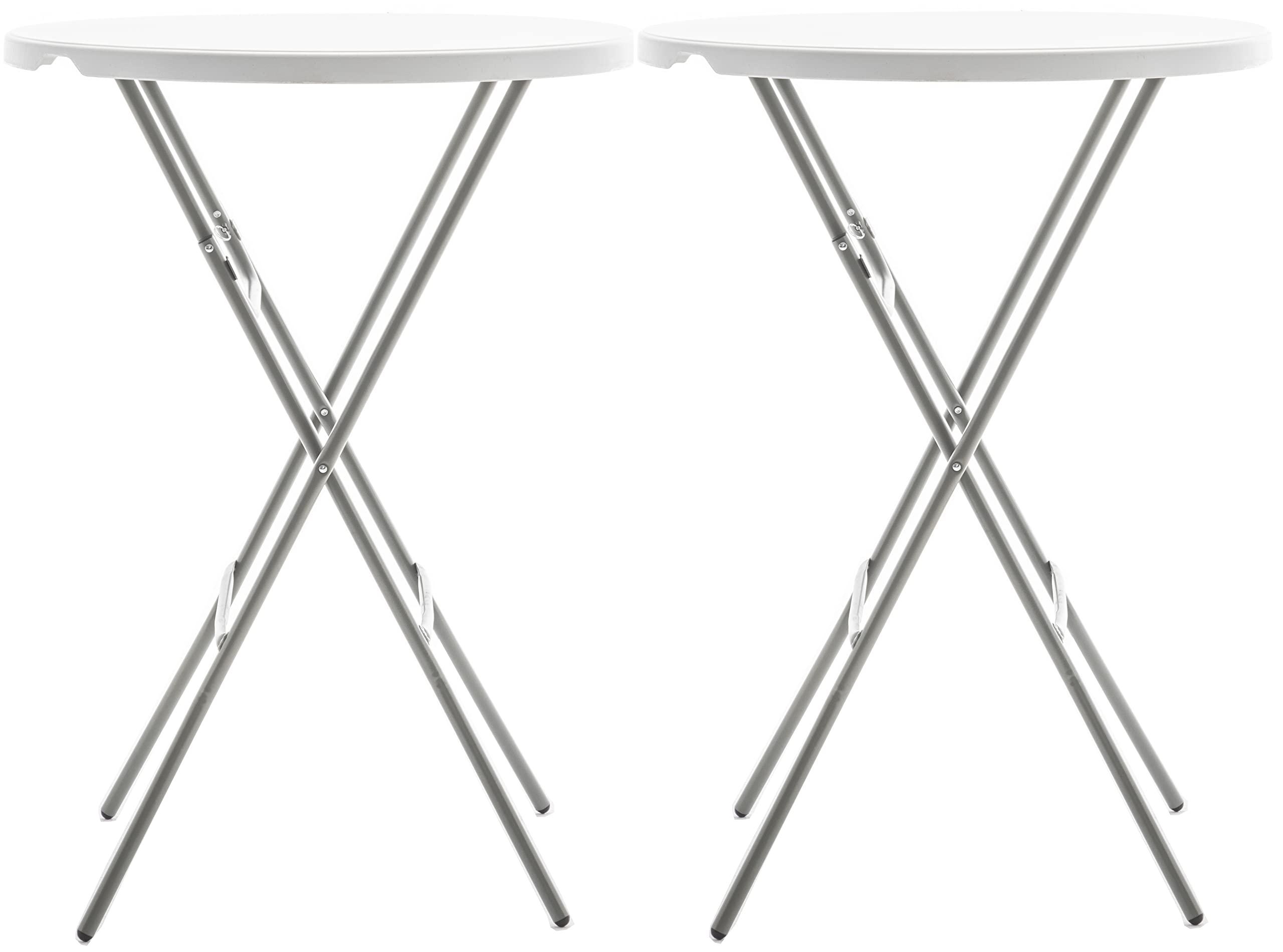 BTEXPERT Set of 2, White 2.63 Ft 32in Round Plastic Bar Height Folding Table 330lb Weight Capacity Indoor Outdoor Accessory for Patio Backyard Dining Wedding Party Events Home, Thick Top Metal Frame