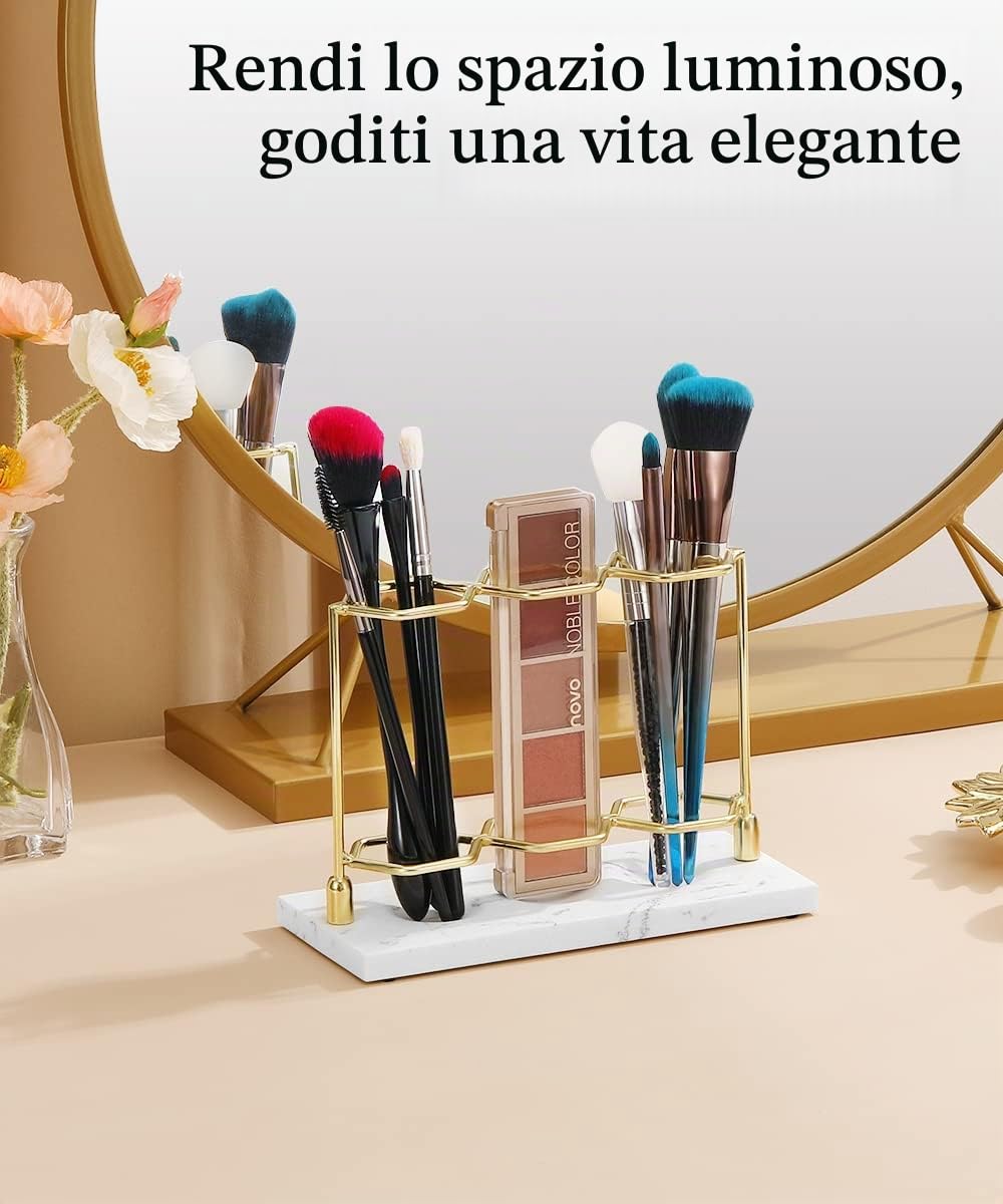 Emibele Portaspazzolino in Resina con 3 Slot, Porta Spazzolino Elettrico | Porta Spazzolino da Denti a Forma di Esagono, Supporto per Dentifricioda con Funzione di Drenaggio - Oro/Bianco
