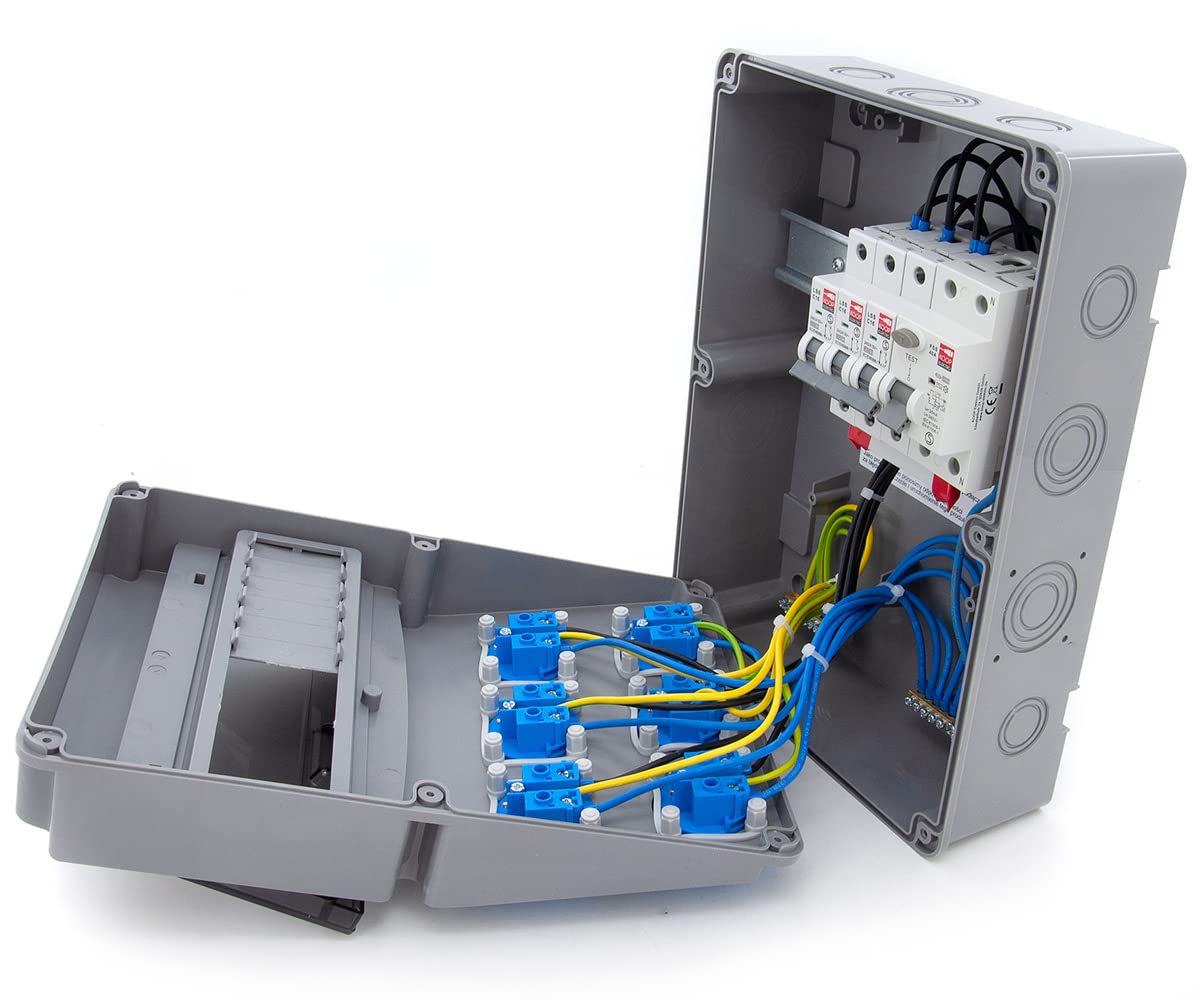 ELS Elektrotechnika Distributore di corrente da parete, 6 x 230 V, Schuko 40 A e interruttore di protezione del cavo 3 x C16 A. Distributore di corrente per interni ed esterni, officine e fabbriche.