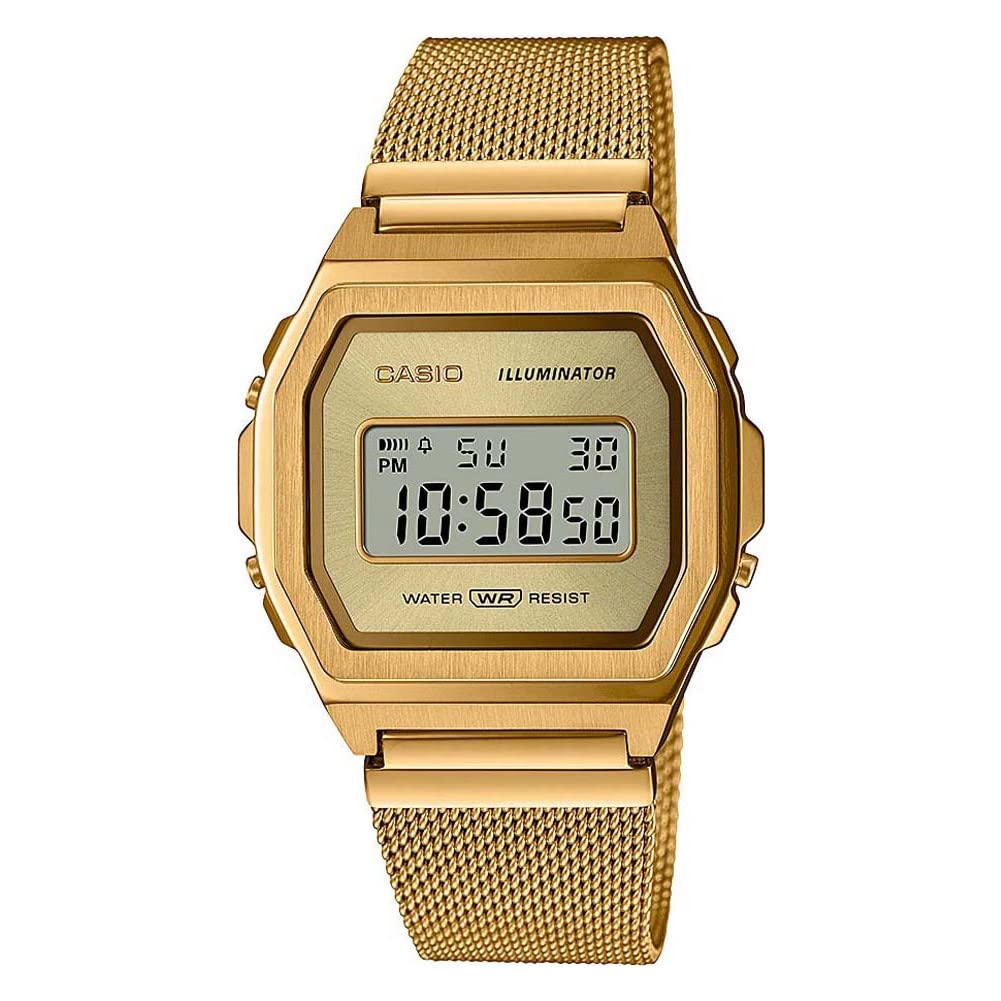 Casio Collection Vintage Damen Digital Uhr mit Mesh Edelstahl Armband
