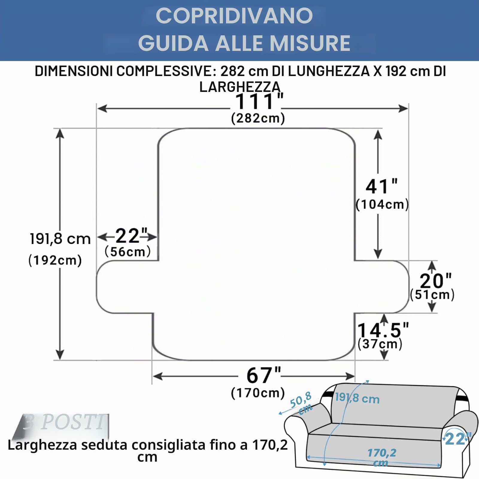 XINEAGE Copridivano 3 Posti, Impermeabile Copridivano Reversibile, Copri Divano Trapuntato con Tasche Laterali, Copridivani Moderno per Cani e Gatti, Grigio Scuro