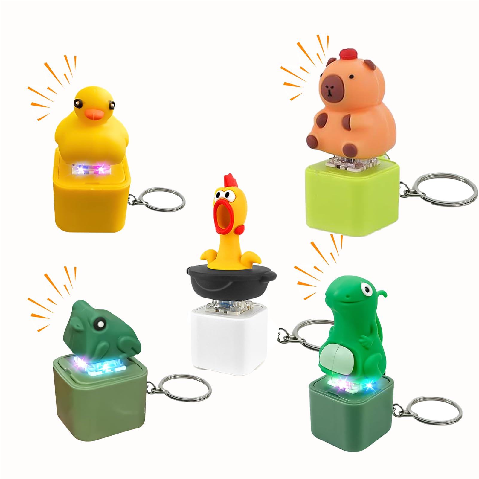 Fidget Toys Ente Schlüsselanhänger mit Sound, Leuchtend Anti Stress Spielzeug Eidechse Clicker Toy, Fidget Spielzeug Set Für Erwachsene USB, Lustige Gadgets Antistress Spiel Ente Geschenke (5 Stück)