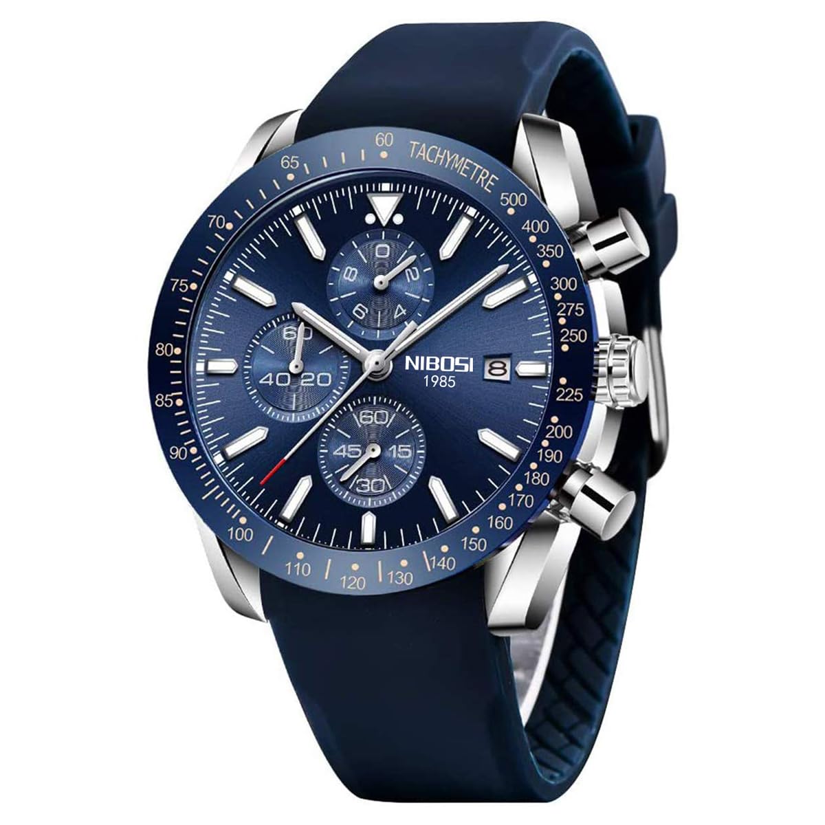NIBOSI Mens Watch Analog Silicone Quartz Blue Wrist Watch for Men Business Waterproof Sport Stainless Steel Dress Watch with Calendar (B0CNW66DX6) Amazon Price History, Amazon Price Tracker