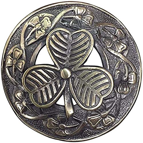 AARAAR Men,s Scottish Irish Shamrock Kilt Brooch Fly Plaid Antique/Chrome Finish 3'' (7cm) diameter S'