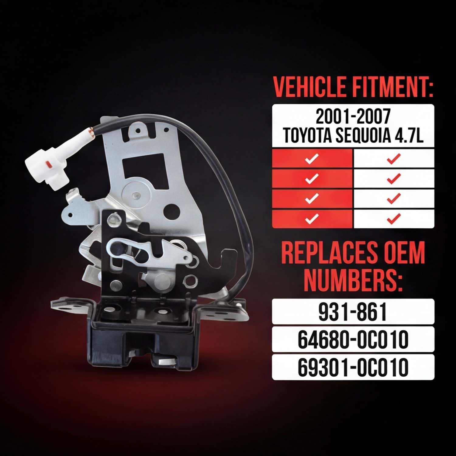 Liftgate Lock Actuator Trunk Latch 931-861 Compatible with 2001-2007 Toyota Sequoia 4.7L Rear Door Latch Replaces 64680-0C010 69301-0C010