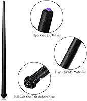 Vista 6 de Gejoy Varita iluminada de 2 piezas de mago mágico, varita de bruja de princesa, hada, juguete de sonido, accesorios de cosplay para niños (negro)