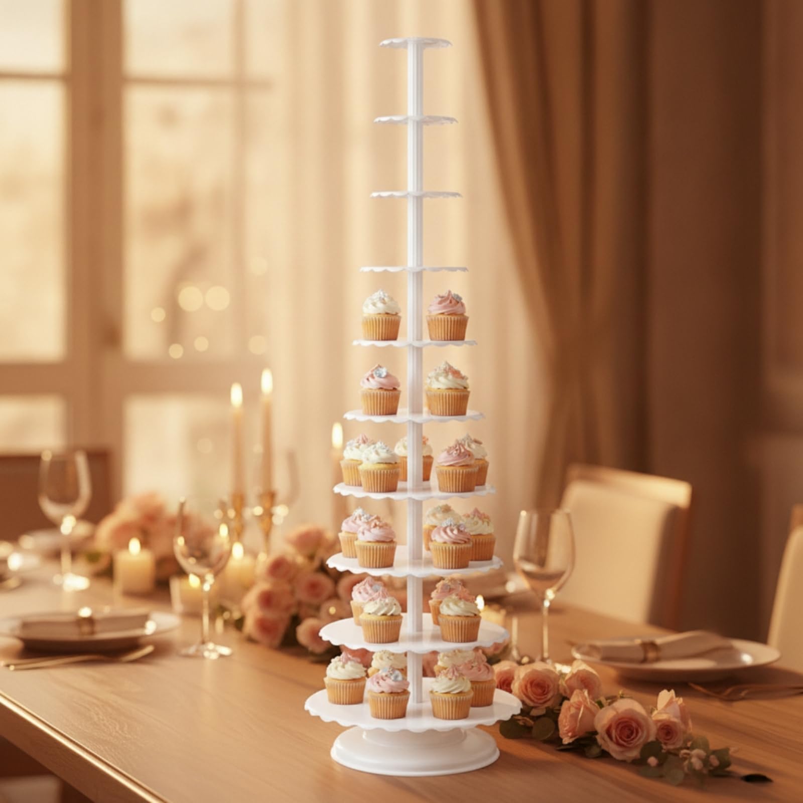 Présentoir Pâtisserie à Colonne Centrale pour Neuf Niveaux Friandises avec Espacement Vertical Dix-huit Centimètres
