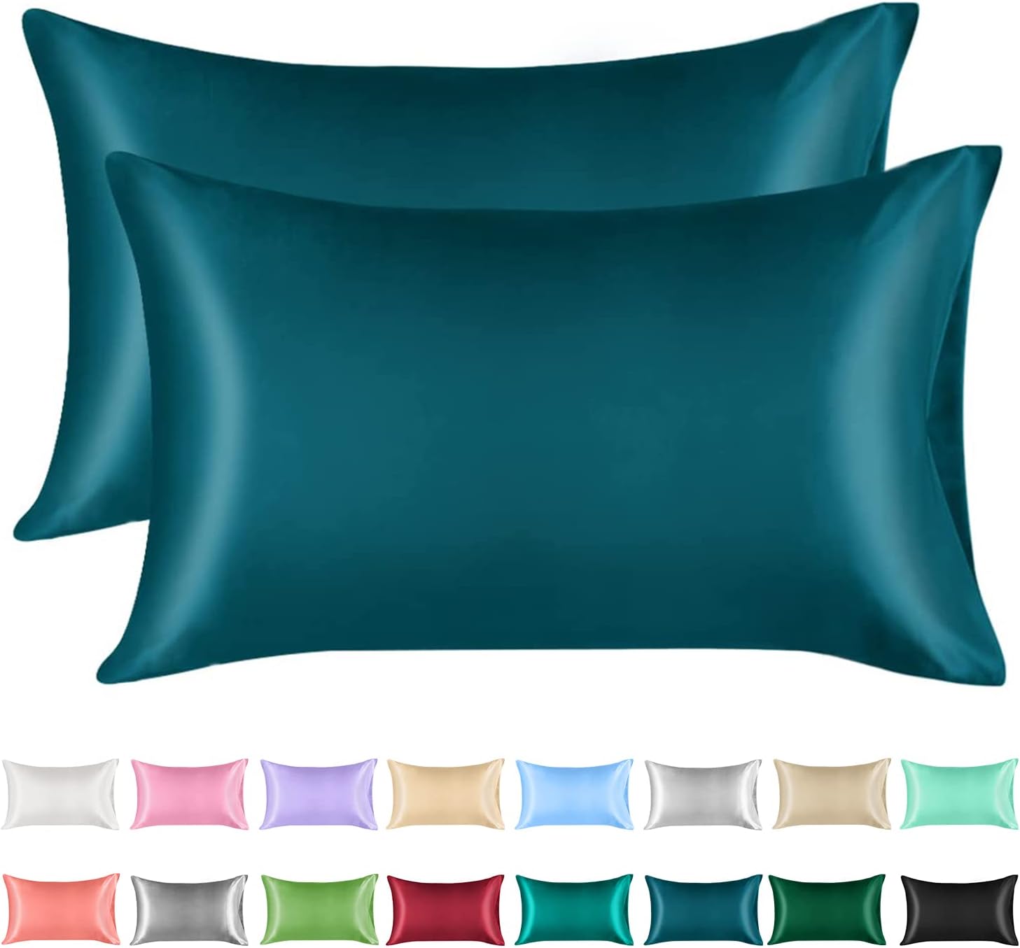 Lirex 2 Pack Satin Pillow Cases, Soft Solid Color Microfiber Satin