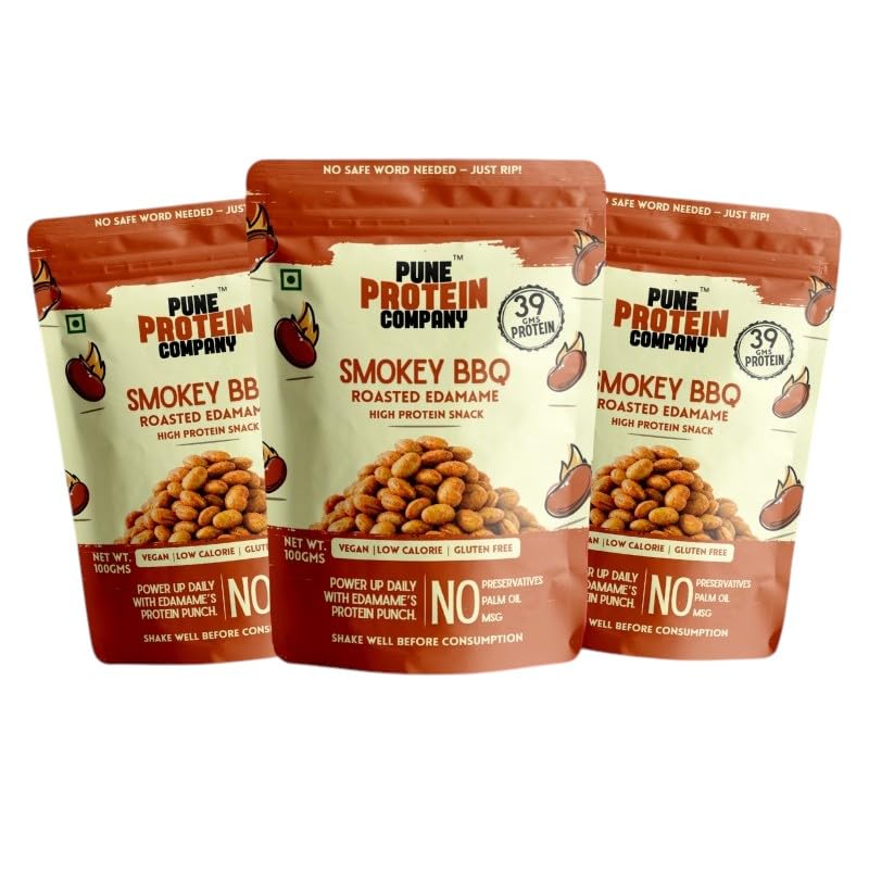 Pune Protein Company Smokey BBQ Roasted Edamame Beans 100g (Pack of 3) | 39g Plant Protein Per 100g & High Fiber Dietary Snack | Zero Palm Oil, Low Carb Whole Food for Healthy Eating | Vegan, Gluten Free Crispy Munching-image-32