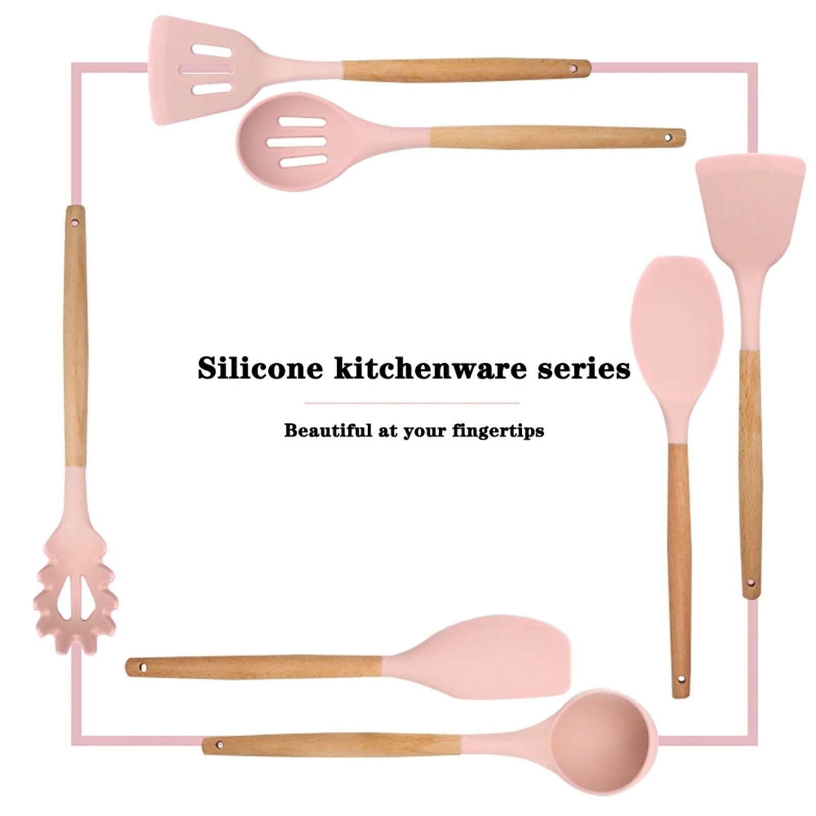 Silikonspatel Silikon Küchengeschirr Kochutensilien Set Antihaft-Kochgeschirr Spatel Schaufel Schneebesen Holzgriff Küche Kochwerkzeug Set Silikon Spatel Set (Color : Grey)