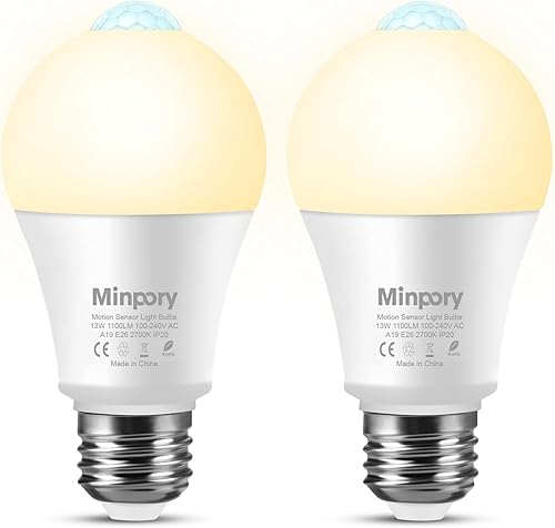 Minpory Bombillas con sensor de movimiento, 13 W (equivalente a 100 W) detector de movimiento activado automáticamente desde el atardecer hasta el