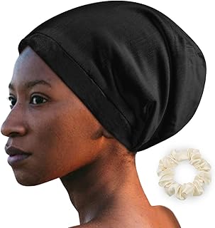 ALASKA BEAR Organic Silk Lined Sleep Cap Hair Bonnet Slouchy Beanie Hat for Curly Dry Hair, Satin Pillowcase & Sleeping Ey...