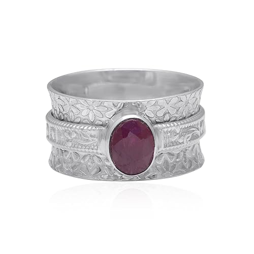 Miniatura 1 de Natural Ruby Spinner Ring Thumb Ring Silver Anxiety Ring 925 Sterling Silver Ring Band Meditation Ring Ruby Jewelry Anti Stress Ring (4.5)