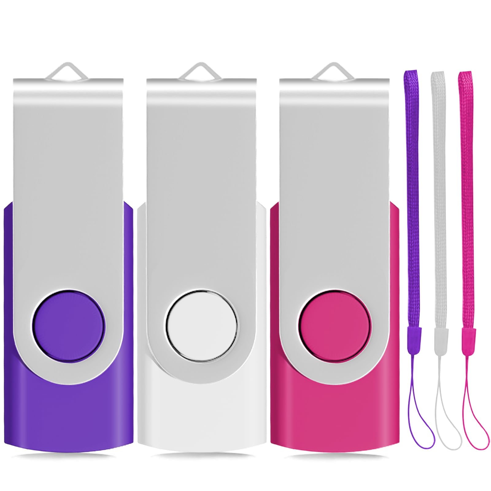 Memory Stick 32GB 3 Pack USB 2.0 Thumb Drive Swivel Design Pen Drive Fold Computer Storage (White/Pink/Purple)