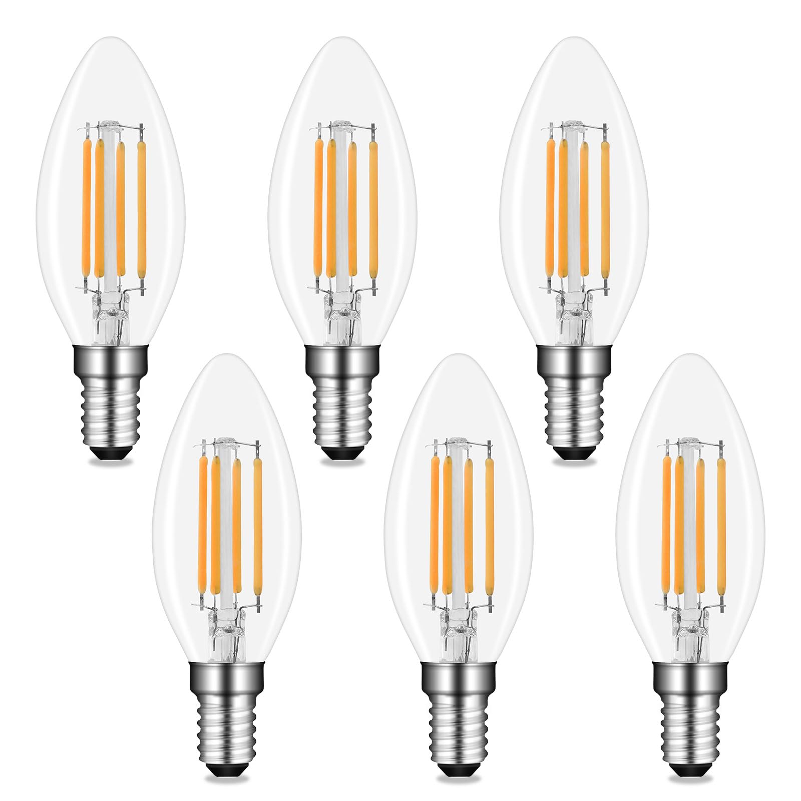 Akynite C35 E14 LED Candle Bulbs 4W Warm White 2700K, 400LM, Equivalent E14 40W, AC 220V, C35 SES Small Screw Candle Light Bulb for Chandelier, not dimmable, 6pcs — image 1