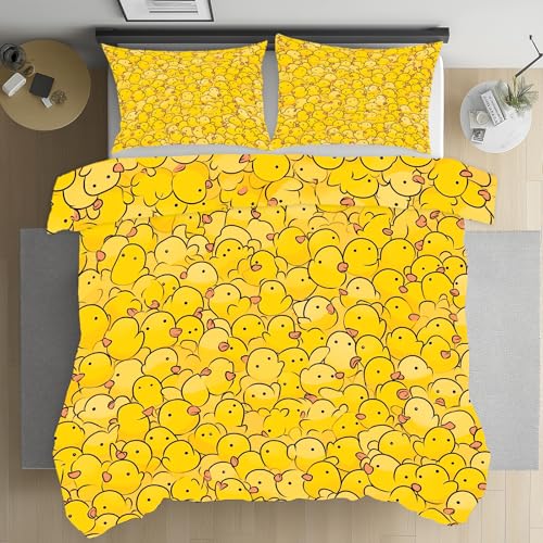 Linge de Lit Microfibre Respirant Parure Couette 240x260 cm Canard Dessin Animé
