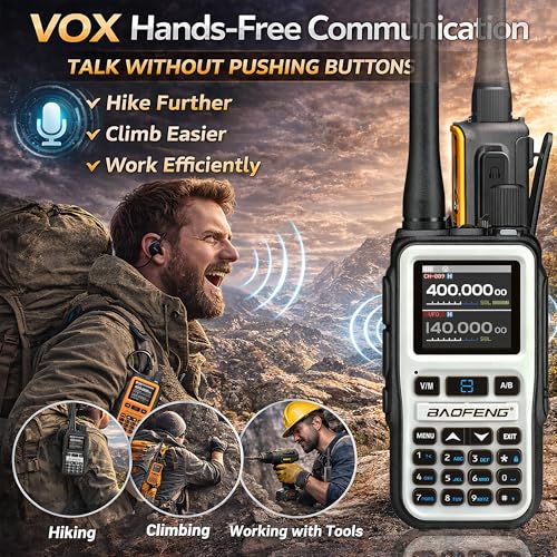 Image of BAOFENG UV-5R Mini Ham Radio - Dual Band VHF /UHF Radio with Extra Battery Earpiece for Outdoor Work - Rechargeable USB-C Portable Radio for Hiking Backup High-Visibility Orange White
