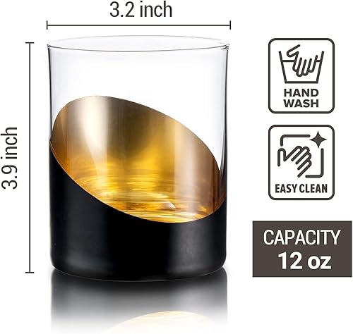 Miniatura 5 de MyGift Vasos de cóctel modernos de 12 onzas en tono negro mate y dorado, juego de 4 vasos de cóctel de doble bola de whisky a la antigua