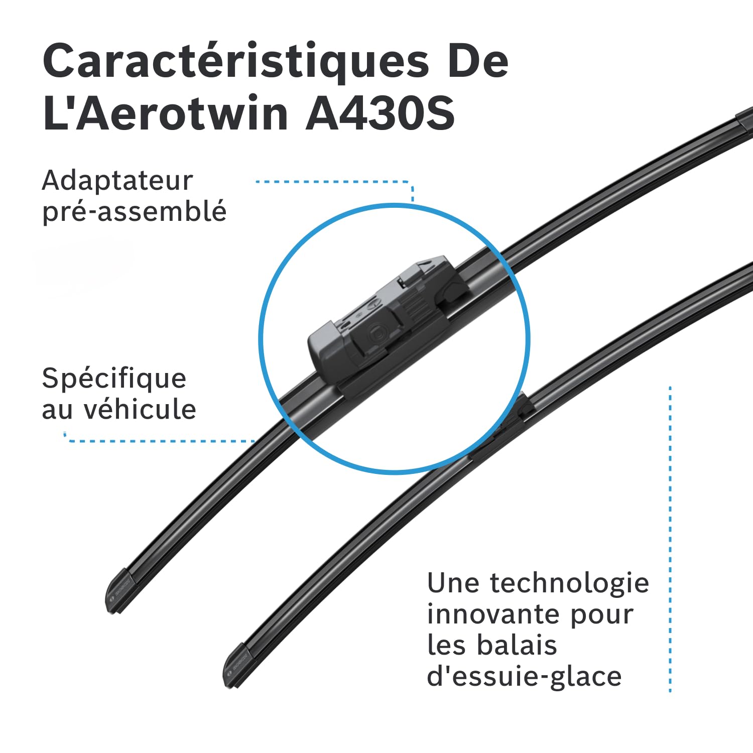 BOSCH Balai d'essuie-glace Aerotwin Spoiler A430S 3397007430 | Compatible avec: LAND ROVER RANGE EVOQUE, LAND RANGE EVOQUE Cabriolet, LAND RANGE EVOQUE VAN, VW TIGUAN, TIGUAN VAN