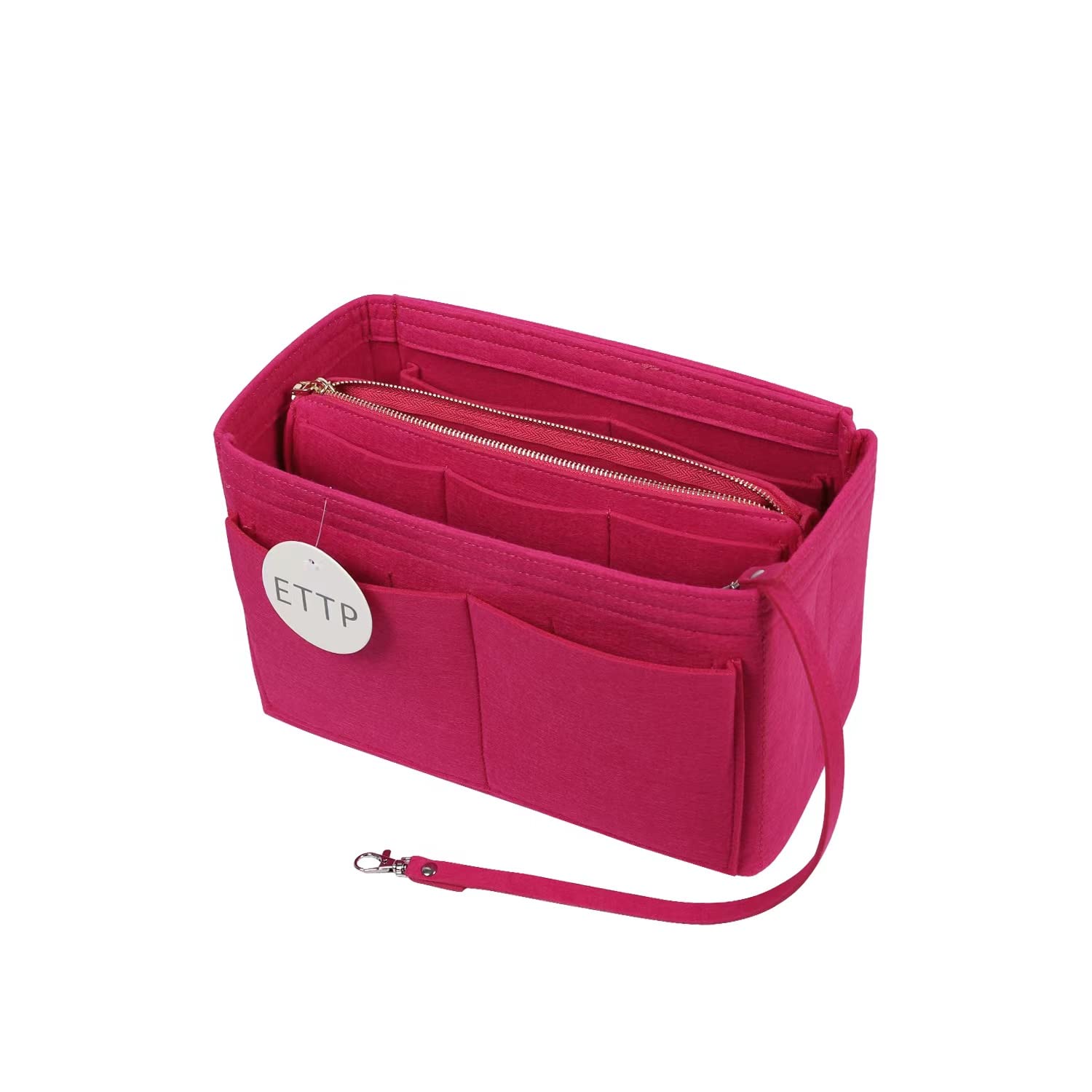 ETTP Purse Organizer Insert, Felt Tote Organizer Insert With Metal Zipper, Handbag Organizer For Speedy, Neverfull, Tote, Handbag, 7 Colors 5 Sizes