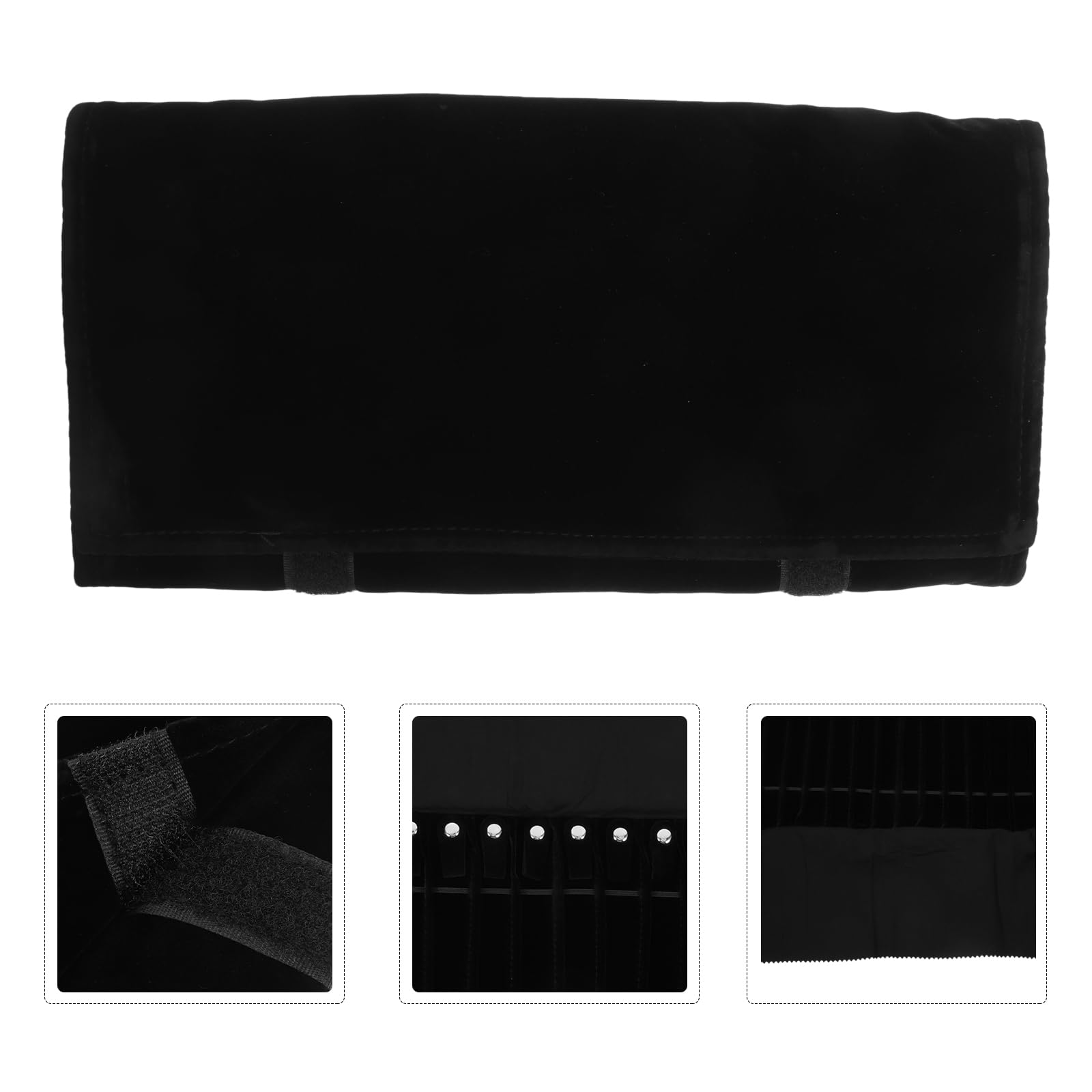 Alipis Bolsa De Rollo De Joyería Negra Multifunción 22.44X11.02X0.39In Organizador De Joyas De Viaje Con Compartimentos Para Collar Anillos Y Pendientes