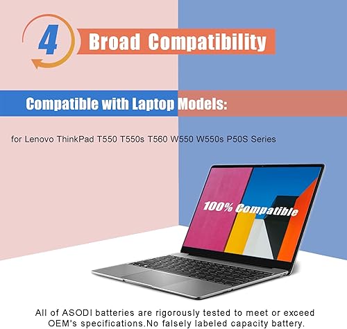 Miniatura 5 de ASODI 45N1742 - Batería para portátil compatible con Lenovo ThinkPad T550 T550s T560 W550 W550s P50S Series Notebook 45N1740 45N1741 45N1743