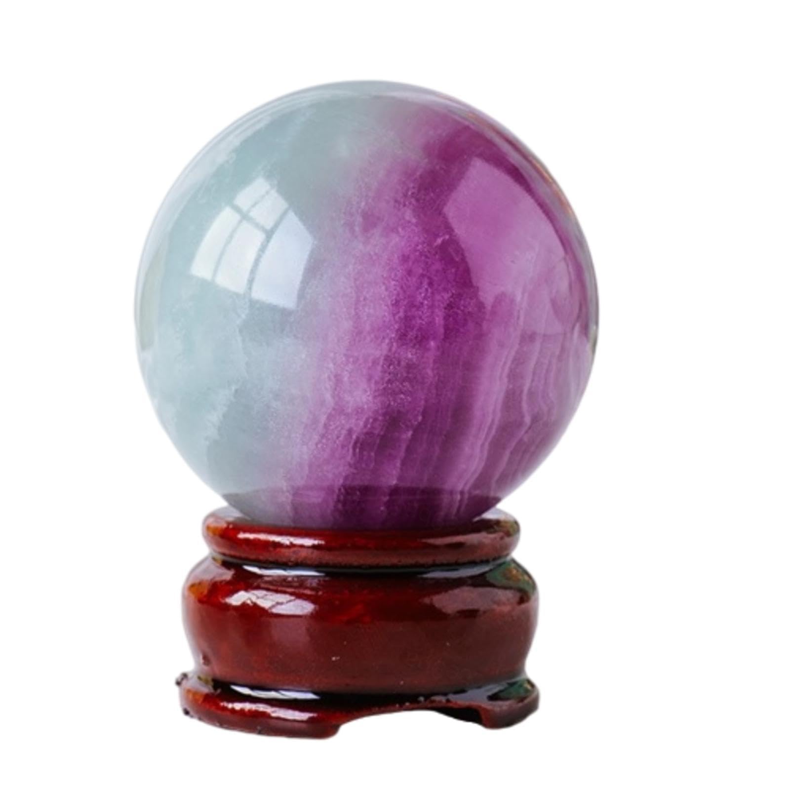 Ylquxeuv One Color Watermelon Fluorite Crystal Ball Purple Green Polished Sphere Interior Home Decoration With Wooden Stand, Ball-50~60Mm