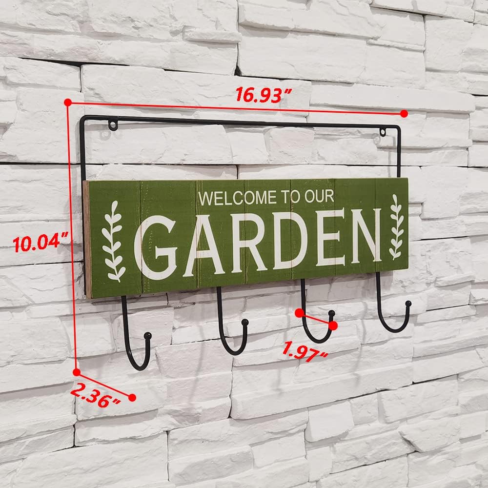 YY YEARCHY Garden Tool Rack Decorative Wall Mounted Storage Organizer Hanger Holder Stand (16.93"x10.04"x2.36", Green)