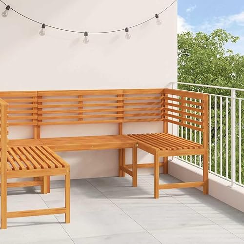 3 Piece Patio Furniture Set Solid Acacia Wood Garden Bench & Chair Rustic Outdoor Seating for 5 Dining Conversation for Backyard Balcony Porch