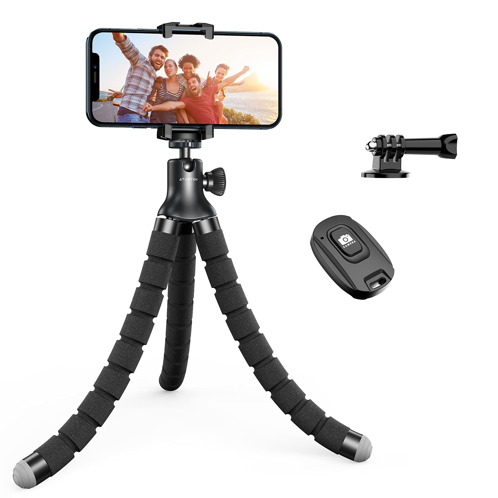 ATUMTEK Phone Tripod, Mini Tripod with Remote and Universal Clip, 360° Rotating Phone Tripod Flexible for Cell Phone/Small Digital Camera - 10.6 inches