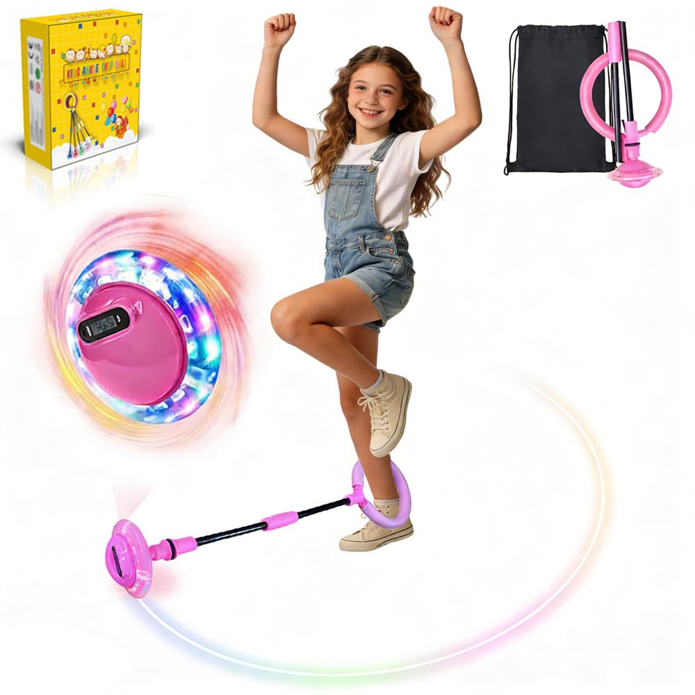 Anello di Salto della Caviglia,Palla per Caviglia con Luce LED Lampeggiante,Giochi caviglia di salto,Jumping Ball Palla da Salto Pieghevole per ragazze ragazzi regalo,esercizio fisico (Rosa - B)