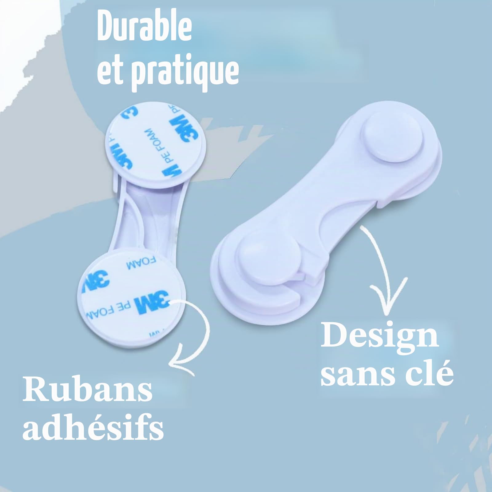Lot de 6 verrous d'armoire de sécurité pour enfants, tiroirs, verrous d'armoire et de tiroir, ruban adhésif puissant, sans perçage, durable, blanc, idéal pour meubles, cuisine, porte d'armoire