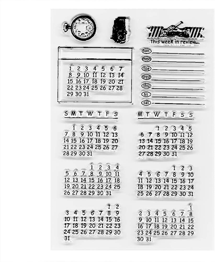 Mixed Calender Planner Week Month Clear Stamps for Card Making Decoration DIY Scrapbooking, Schedule Silicone Transparent Seal Stamps for Embossing Album Decor Craft.