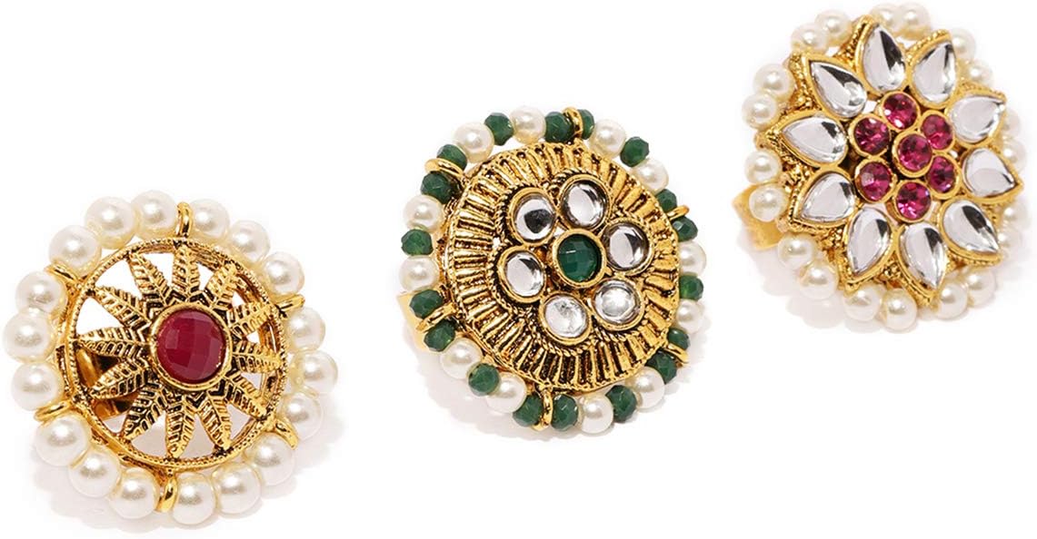 Combo Of 3 Traditional Adjustable Finger Ring For Women-ZPFK8732