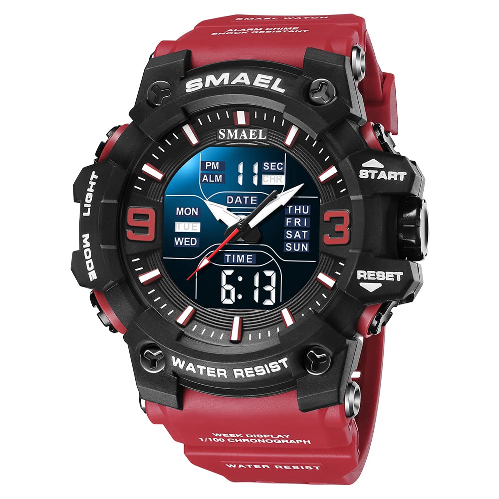 HFWXYSA Herenhorloges Sport Outdoor Waterdicht Militair Horloge Voor Heren Tactisch Horloge Analoog Digitaal Datumalarm Stopwatch Multifunctionele Big