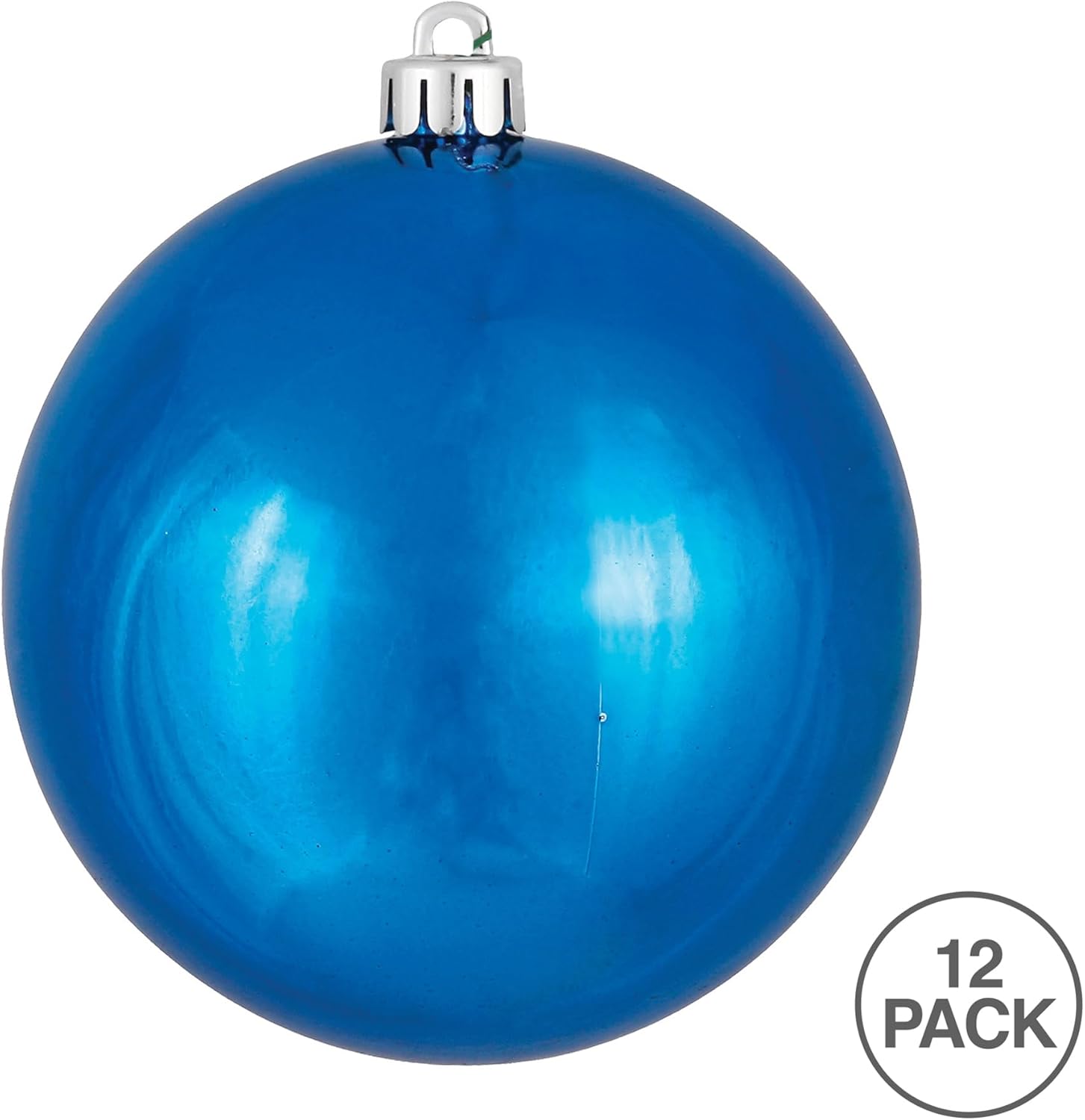 Vickerman 3" Christmas Blue Shiny Ornaments - Set of 12 Blue Shatterproof Ball Ornaments - UV Resistant Plastic - Unique Addition to Holiday Tree Décor - Ready to Hang