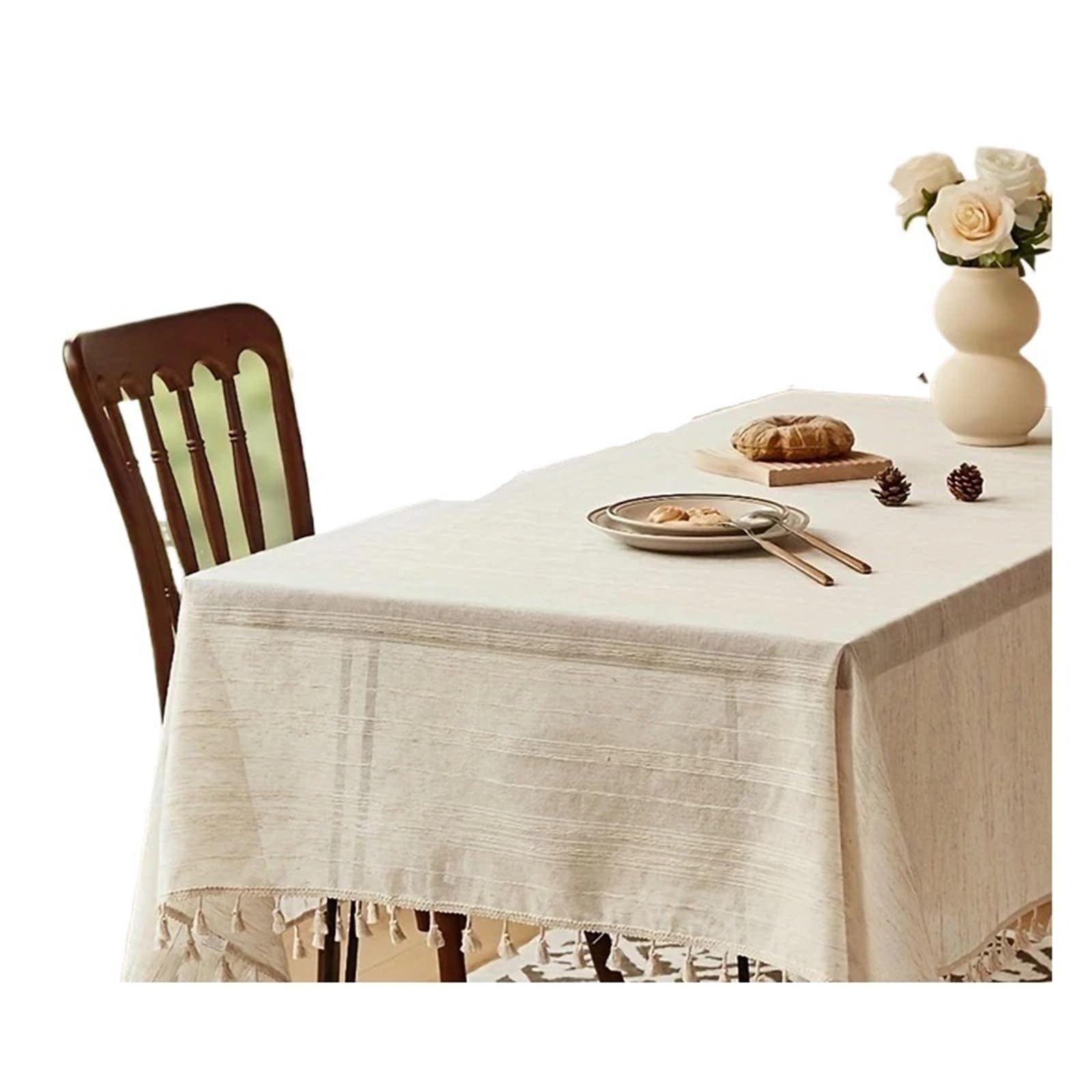 FonHNDG Striped Tablecloth Linen Striped Fringe Kitchen Tablecloth, Wedding, Table Decoration, Outdoor Picnic(140x180cm)