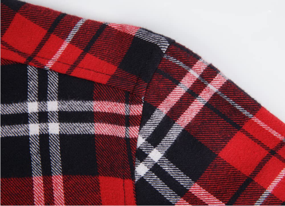Camicia in Cotone A Maniche Lunghe da Uomo,Camicia Casual da Uomo A Maniche Lunghe, Camicia Scozzese da Uomo A Maniche Lunghe con Taschino sul Petto Camicia Calda in Cotone Camicia Regular Fit in Co